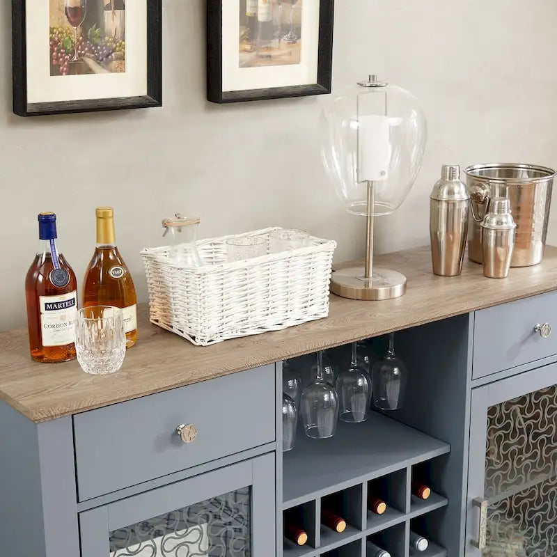 56.46W Sideboard with 2 Drawers and Elegant Glass Door Cabinets - N/A