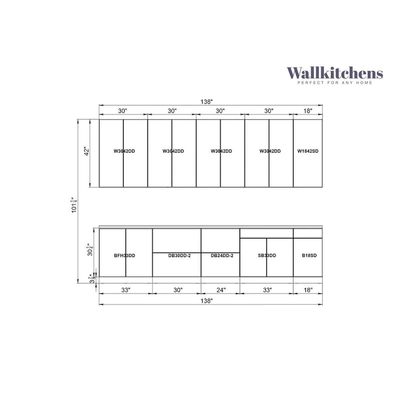 Kitchen Elite Epicure Collection White Matte Color Base Size 11Ft Wide - 138x24