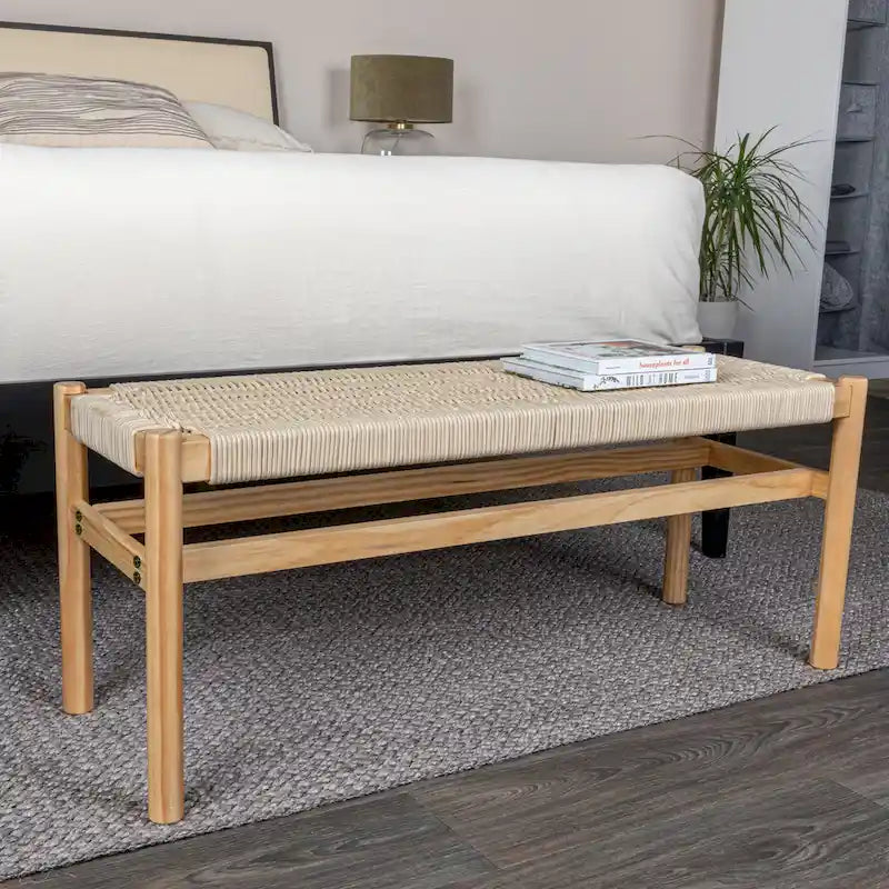 Fernway Solid Wood and Woven Rope Entryway Bench - 43.3L x 15.0W x 18.0H
