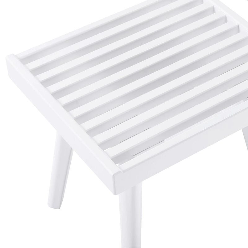 Roundhill Furniture Larwich Solid Wood Slatted Bench, White - 19W x 16.50D x 17.50H
