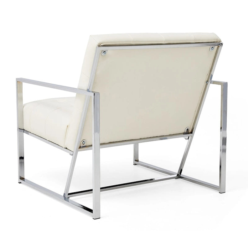 30.50H Cream Mid-Century PU Leather Tufted Accent Chair with Chrome Plated Frame