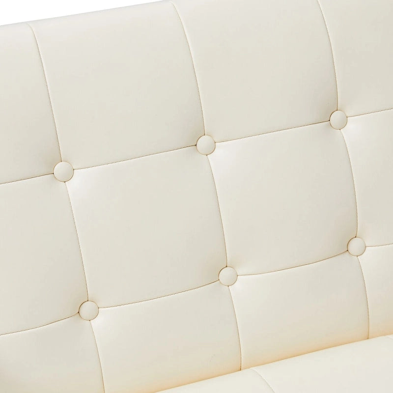 30.50H Cream Mid-Century PU Leather Tufted Accent Chair with Chrome Plated Frame