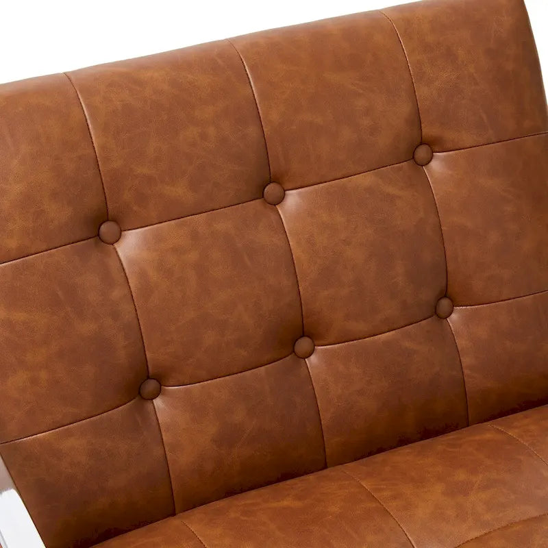 30.50H Cream Mid-Century PU Leather Tufted Accent Chair with Chrome Plated Frame