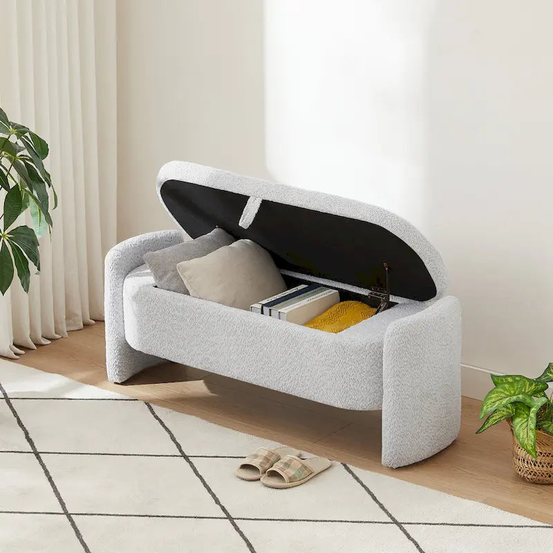 Fleece Fabric Bench with Large Storage Space