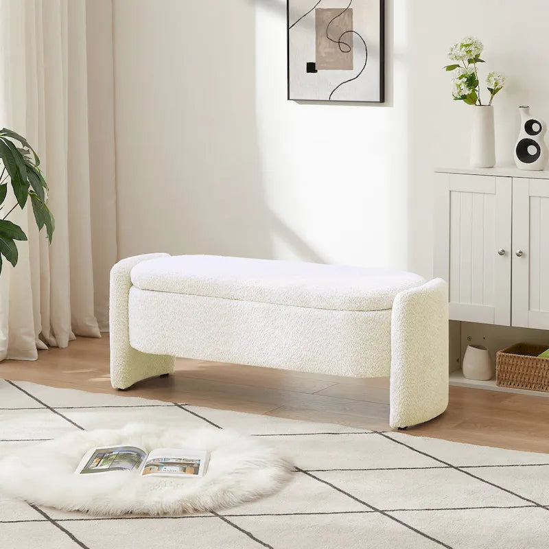 Fleece Fabric Bench with Large Storage Space