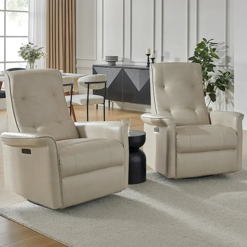 Modern Faux Leather Swivel Power Recliner with USB Ports Set of 2