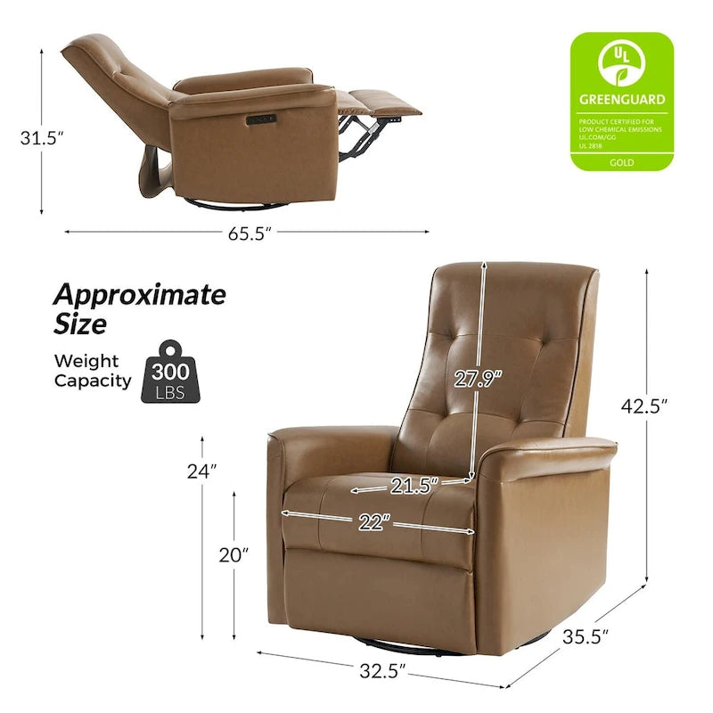 Modern Faux Leather Swivel Power Recliner with USB Ports Set of 2