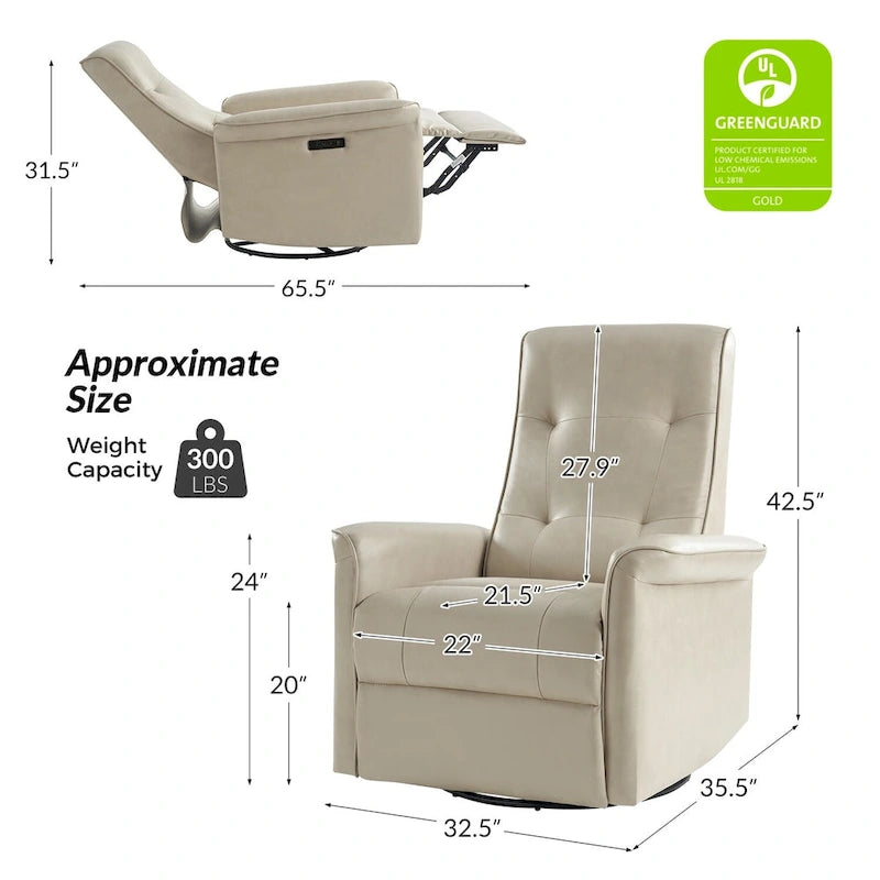 Modern Faux Leather Swivel Power Recliner with USB Ports Set of 2