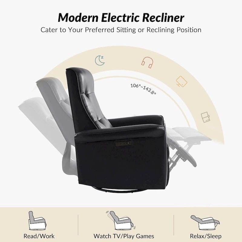 Modern Faux Leather Swivel Power Recliner with USB Ports Set of 2
