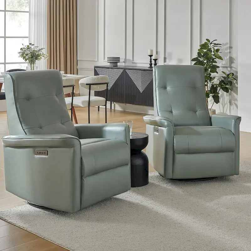 Modern Faux Leather Swivel Power Recliner with USB Ports Set of 2