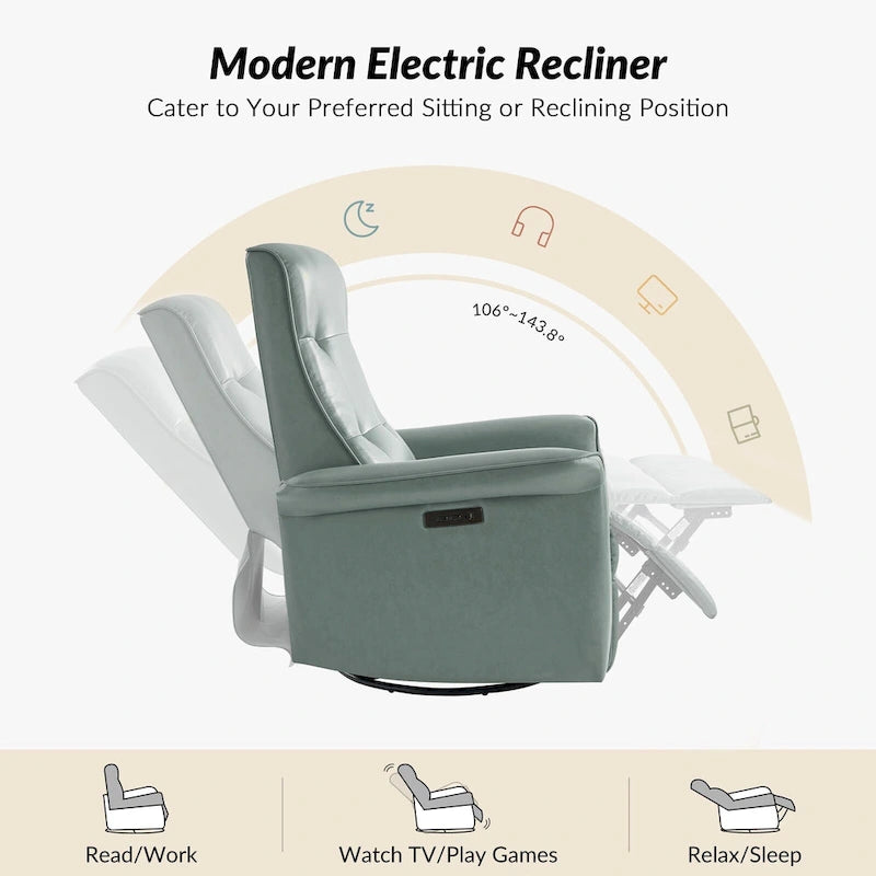 Modern Faux Leather Swivel Power Recliner with USB Ports Set of 2