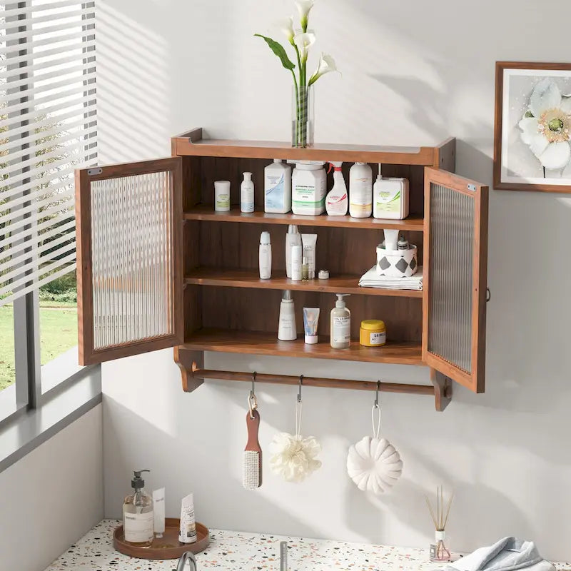 Glass Door Vintage Double Door Wall Cabinet