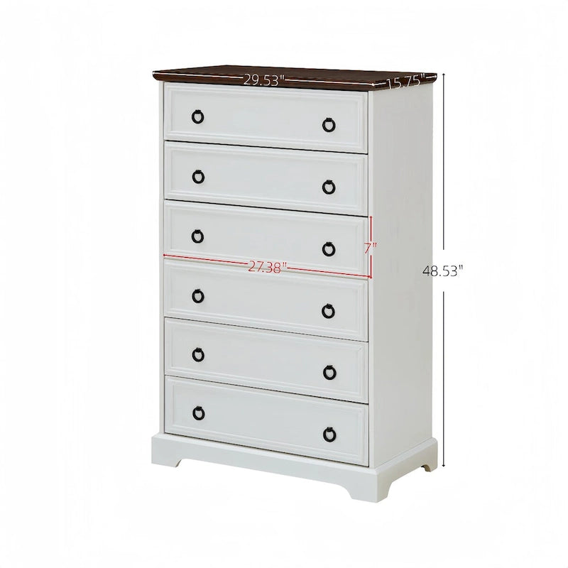 Modern 6 Drawer Dresser, Tall Chest of Drawers Closet Organizers & Storage Clothes - Easy Pull Handle, Textured Borders
