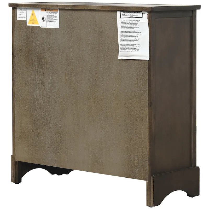Rustic Storage Cabinet with Two Drawers and Four Classic Rattan Basket for Dining Room/Living Room