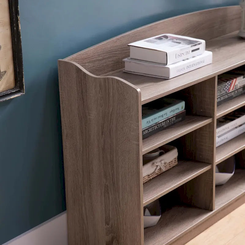 Wooden Shoe Storage Bench, Nine Storage Shelves, Entryway Organizer, Dark Taupe