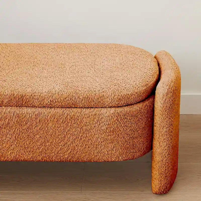 Ottoman Oval Storage Bench 3D Lamb Fleece Fabric Bench with Large Storage Space for the Living Room, Entryway and Bedroom