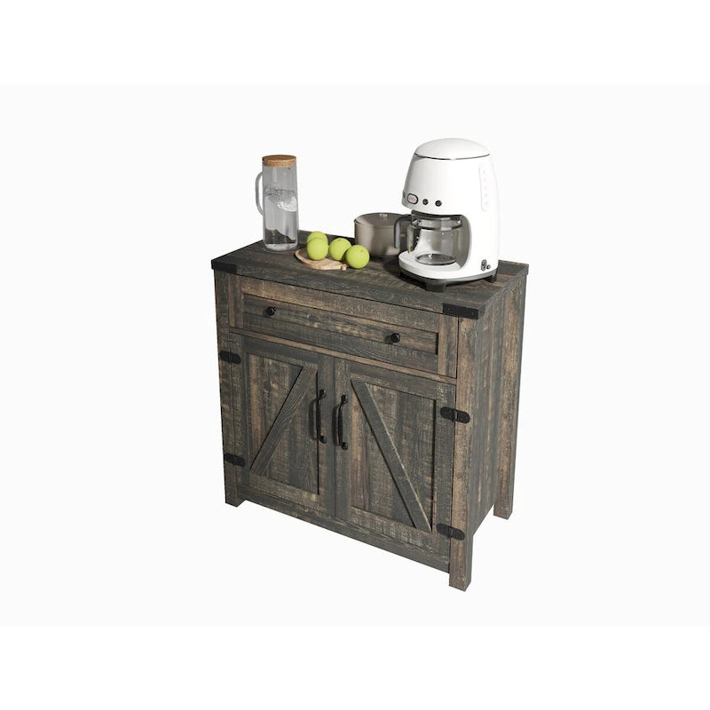 Modern Farmhouse Double Barn Door Accent Cabinet,30 Inch,BLACK PINE