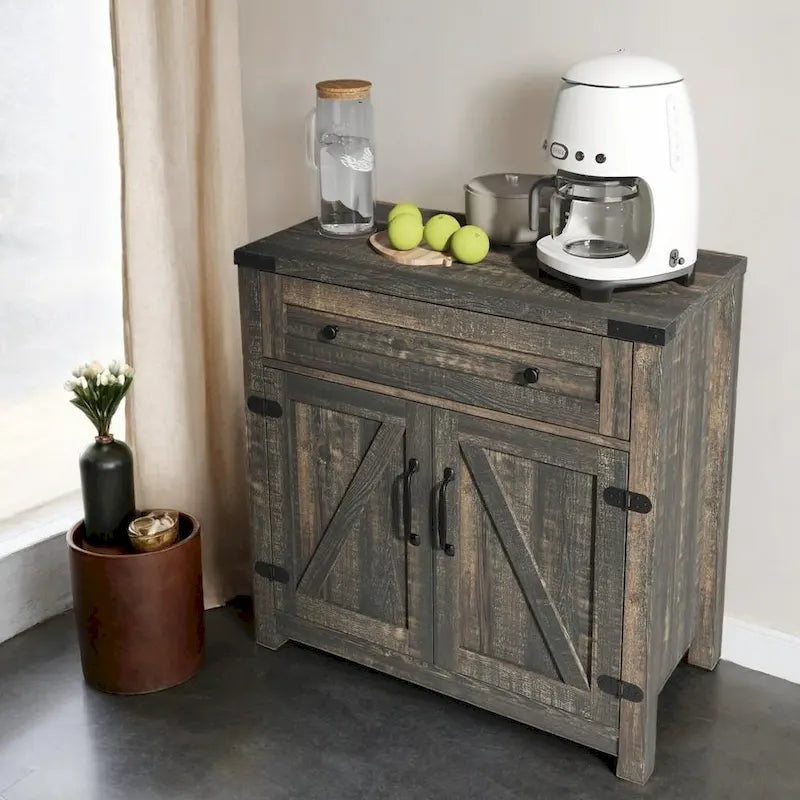 Modern Farmhouse Double Barn Door Accent Cabinet,30 Inch,BLACK PINE