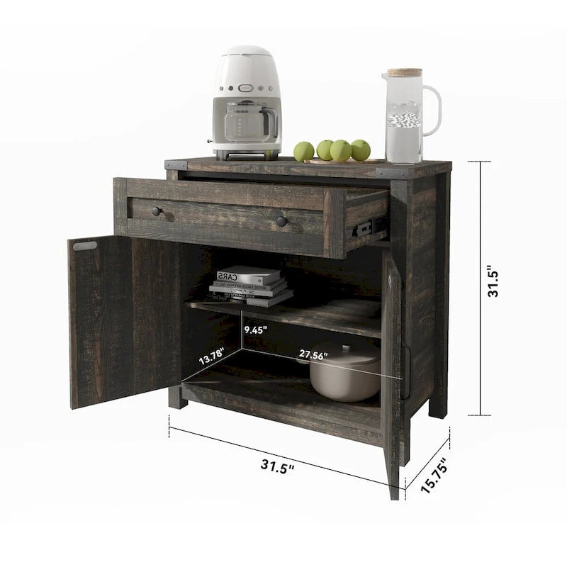Modern Farmhouse Double Barn Door Accent Cabinet,30 Inch,BLACK PINE