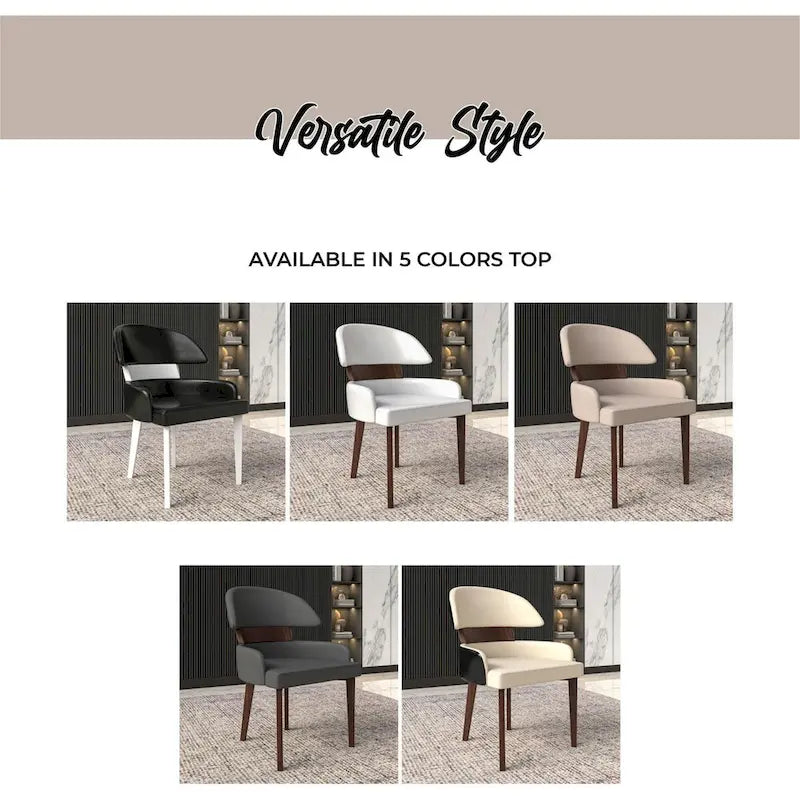 Leather Dining Chair with a Curved Back in Rubberwood Series