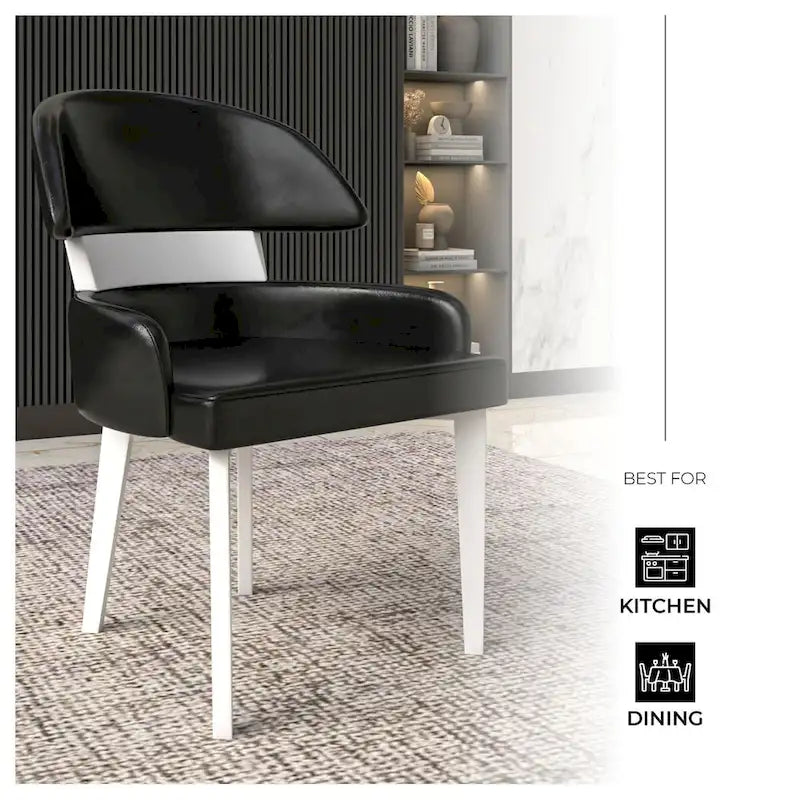 Leather Dining Chair with a Curved Back in Rubberwood Series