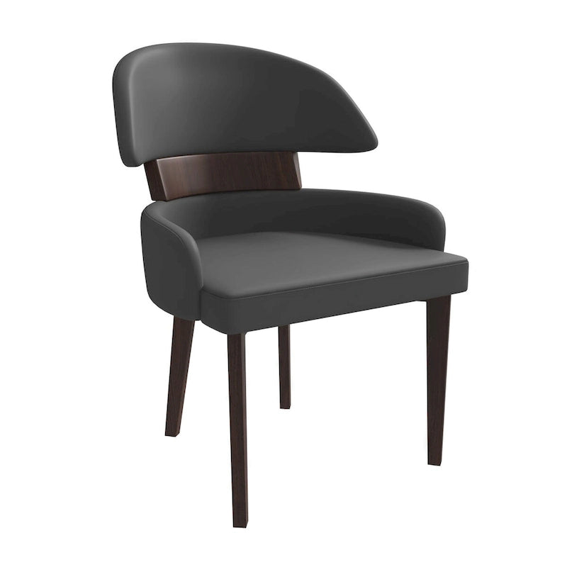 Leather Dining Chair with a Curved Back in Rubberwood Series