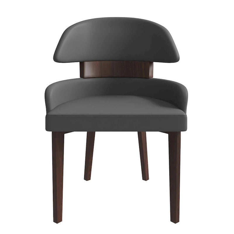 Leather Dining Chair with a Curved Back in Rubberwood Series