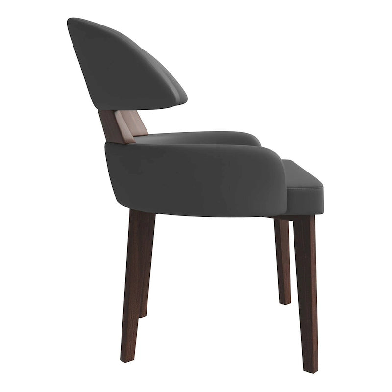 Leather Dining Chair with a Curved Back in Rubberwood Series