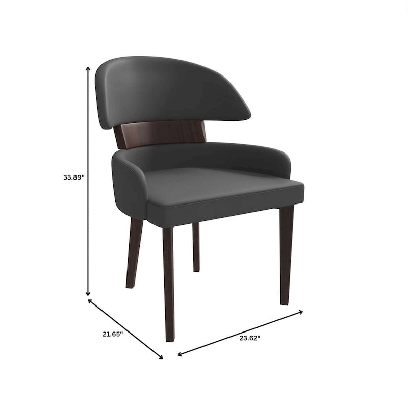 Leather Dining Chair with a Curved Back in Rubberwood Series