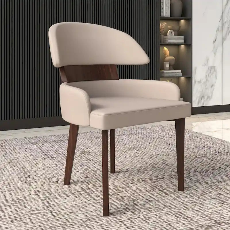 Leather Dining Chair with a Curved Back in Rubberwood Series