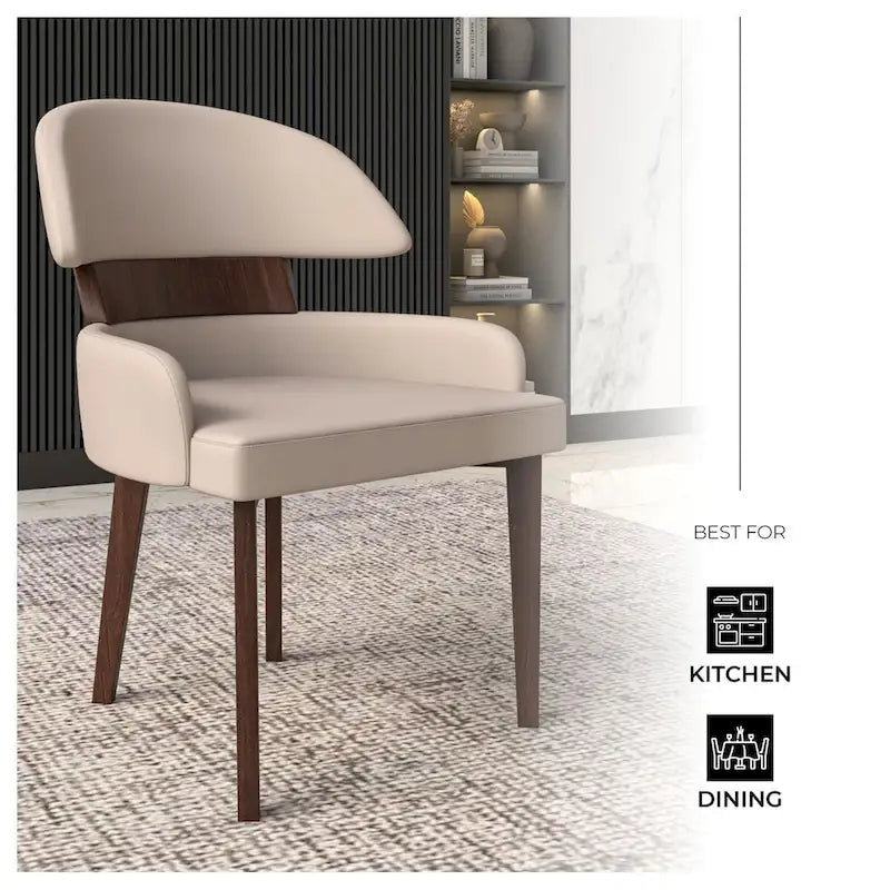 Leather Dining Chair with a Curved Back in Rubberwood Series
