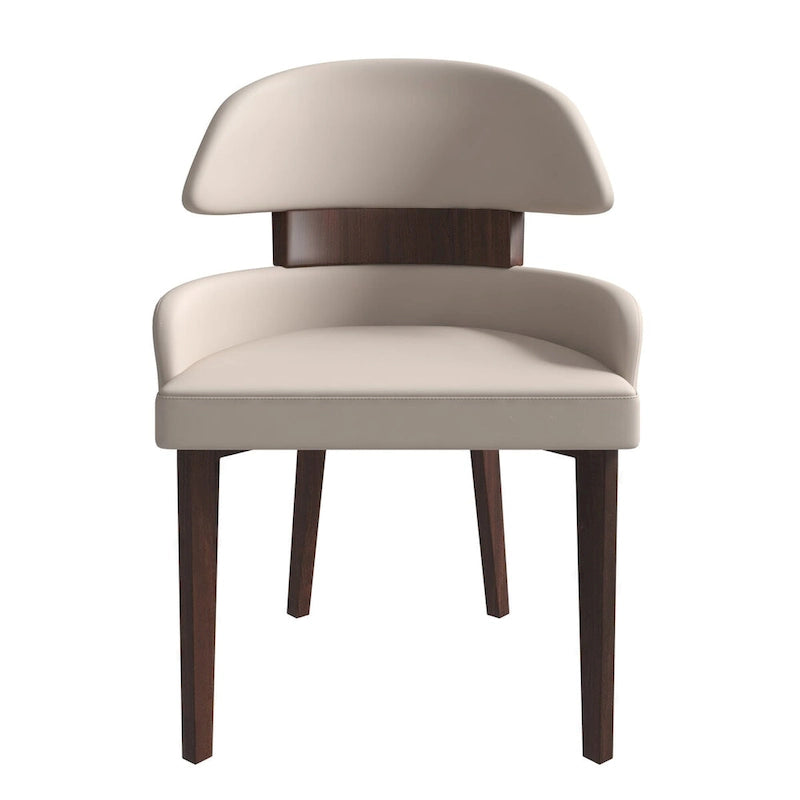 Leather Dining Chair with a Curved Back in Rubberwood Series