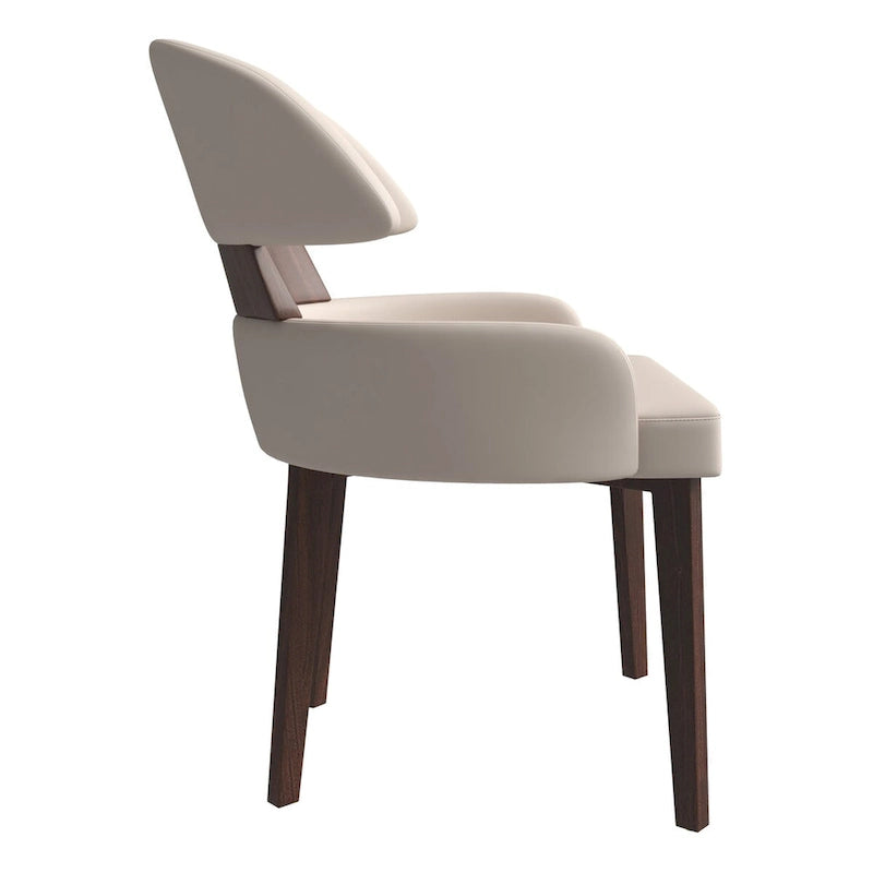 Leather Dining Chair with a Curved Back in Rubberwood Series