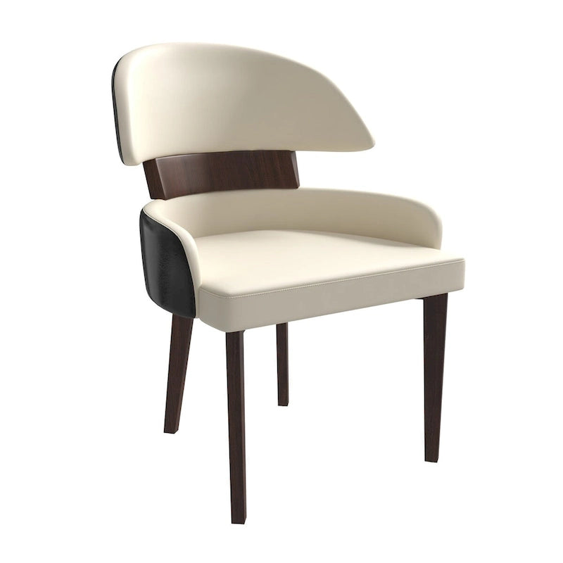 Leather Dining Chair with a Curved Back in Rubberwood Series