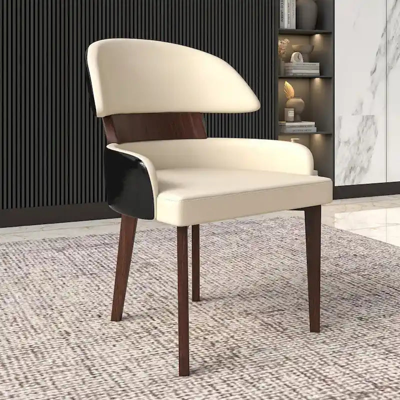 Leather Dining Chair with a Curved Back in Rubberwood Series