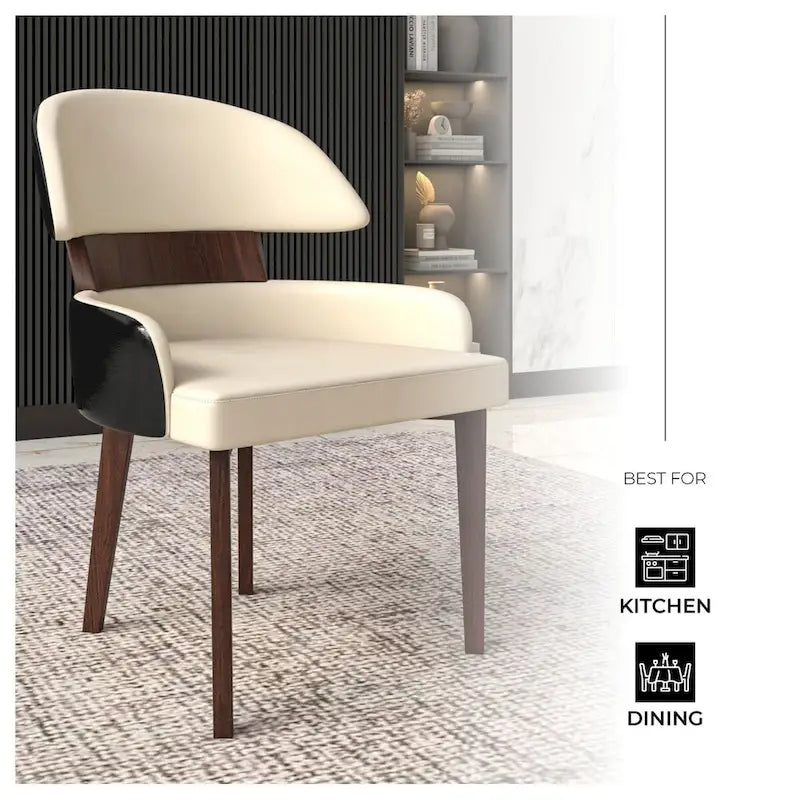 Leather Dining Chair with a Curved Back in Rubberwood Series