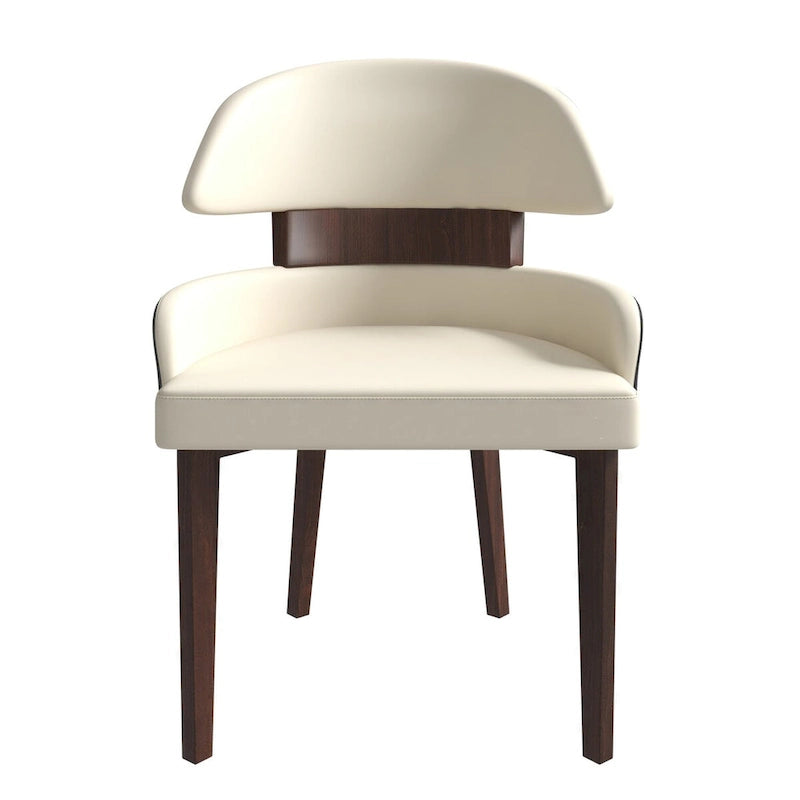 Leather Dining Chair with a Curved Back in Rubberwood Series