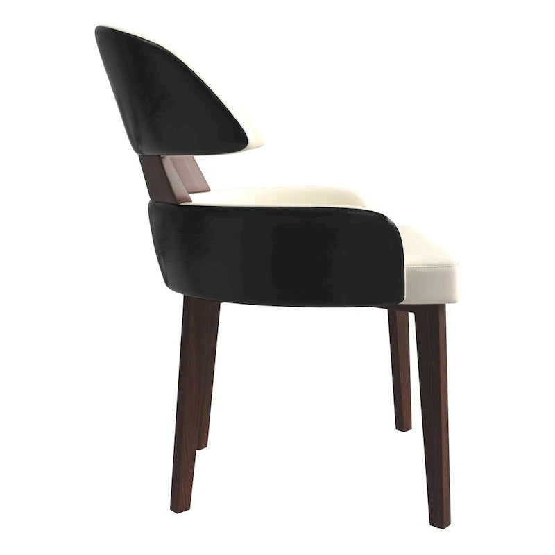 Leather Dining Chair with a Curved Back in Rubberwood Series