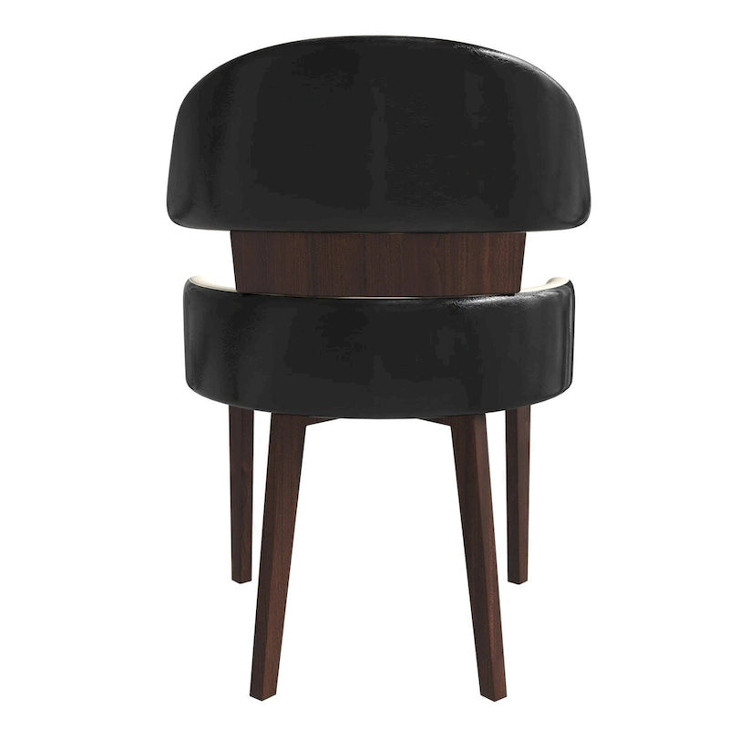 Leather Dining Chair with a Curved Back in Rubberwood Series