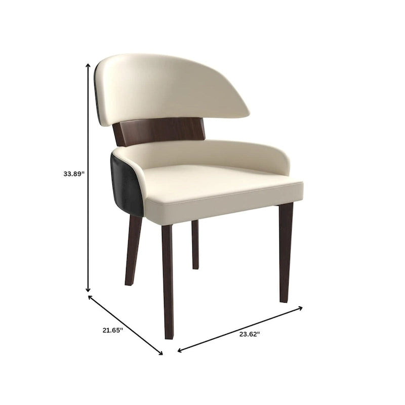 Leather Dining Chair with a Curved Back in Rubberwood Series