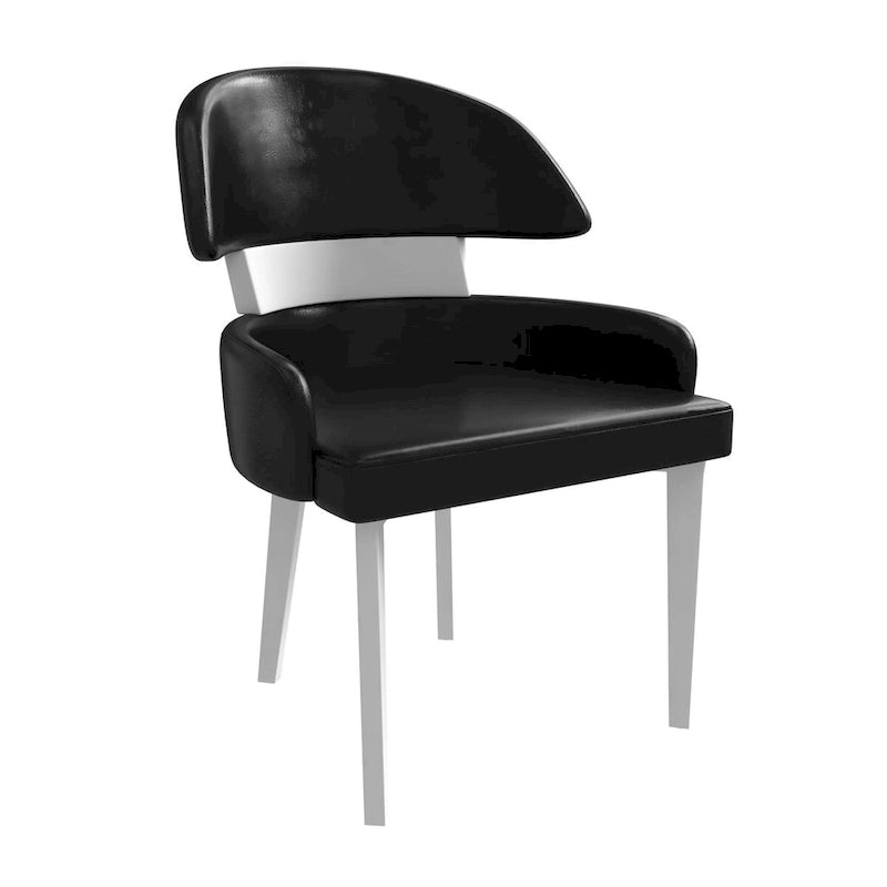 Leather Dining Chair with a Curved Back in Rubberwood Series