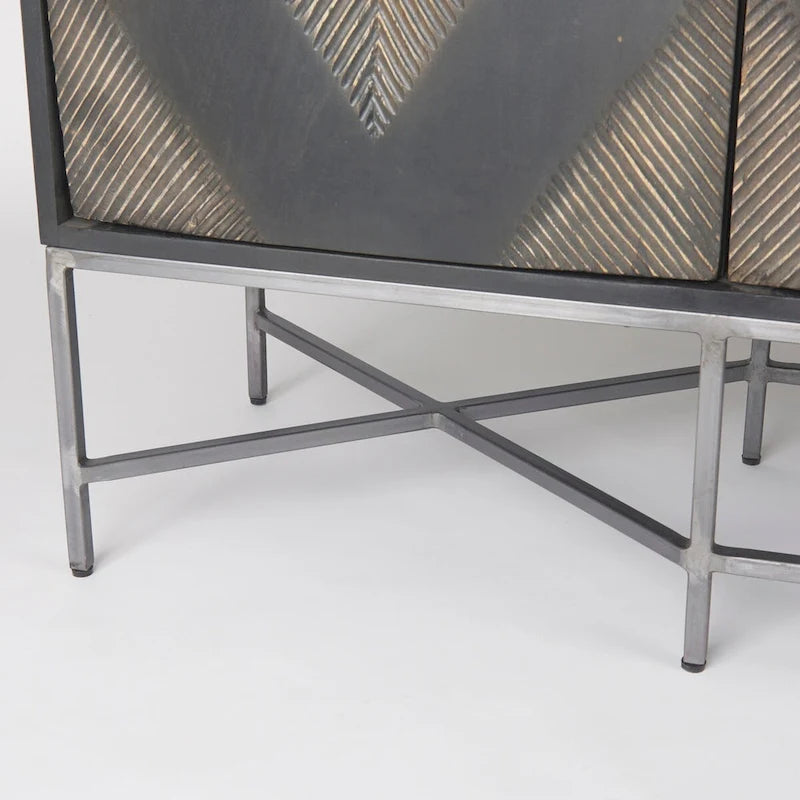 Hogarth I Two-Tone Brown Solid Wood Base Silver Frame 4 Cabinet Sideboard