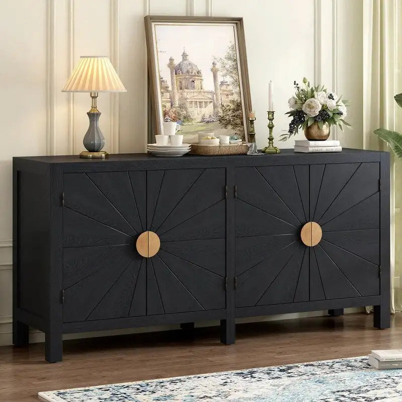 Ash Veneer Cabinet with Radiating Line Pattern Doors