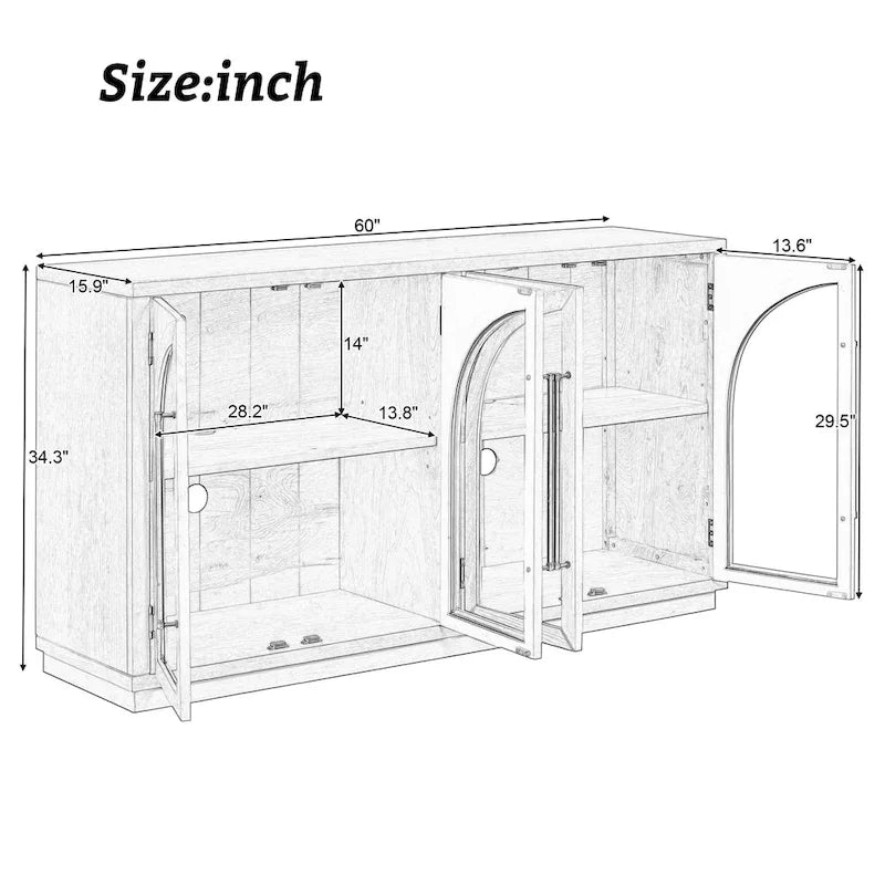 Retro 4-Door Large Storage Sideboard