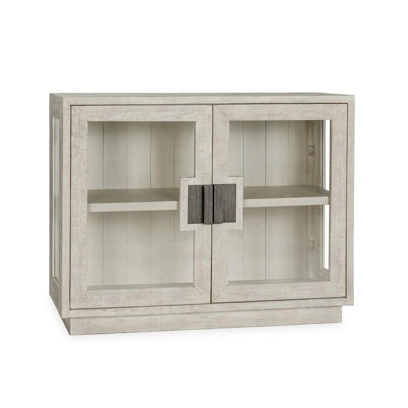 Classic Home Larson Two-Door Glass and Oak Wood Cabinet
