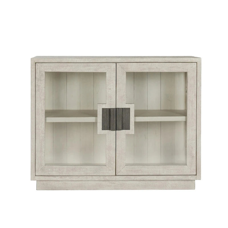 Classic Home Larson Two-Door Glass and Oak Wood Cabinet