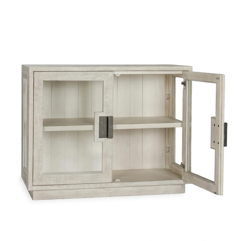 Classic Home Larson Two-Door Glass and Oak Wood Cabinet