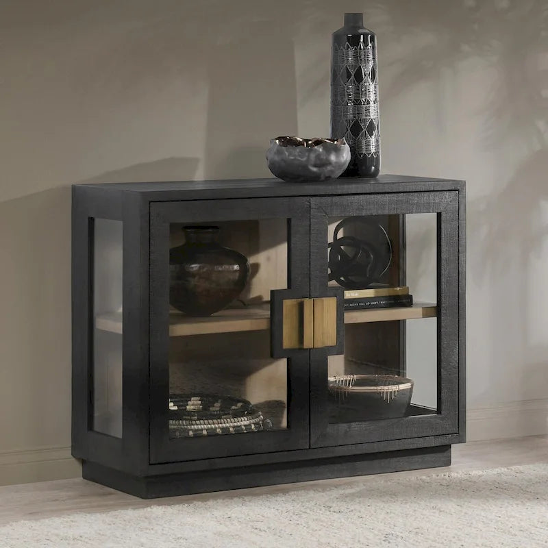 Classic Home Larson Two-Door Glass and Oak Wood Cabinet
