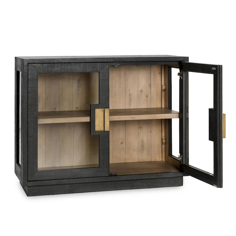 Classic Home Larson Two-Door Glass and Oak Wood Cabinet