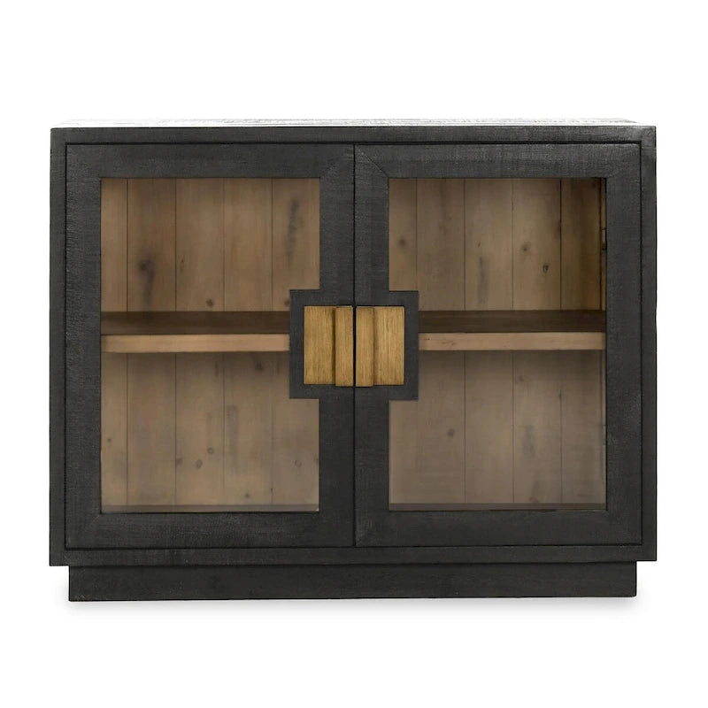 Classic Home Larson Two-Door Glass and Oak Wood Cabinet